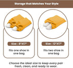 LFH Cotton Rich Shoe Storage Bags with Drawstring, Dustproof Breathable Reusable Organizer, Perfect For Travel, Dorm, Hotel, College, Gym, Easy to Carry, Machine Washable 8"x17" (Pack of 4) - Golden