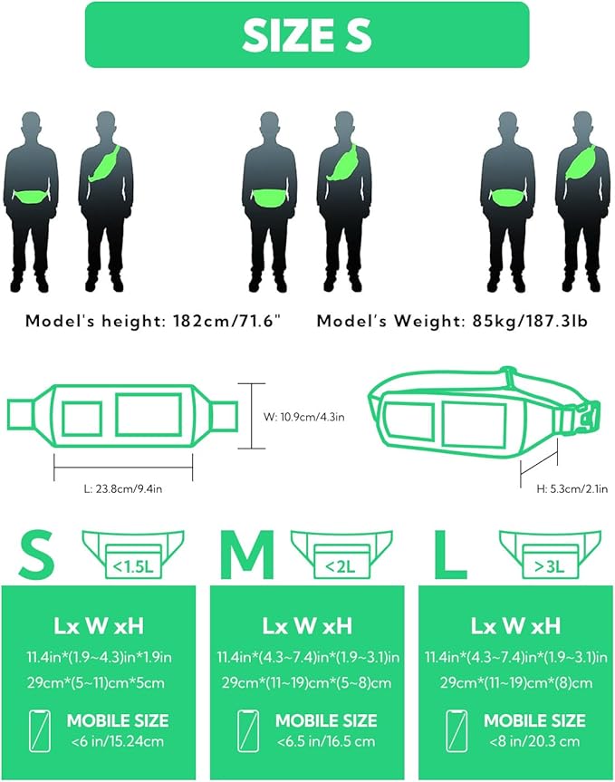 WATERFLY Fanny Pack for Women Men Water Resistant Small Waist Pouch Slim Belt Bag with 4 Pockets Lightweight Crossbody Chest Bag Fit All Phones, 11.02 x 2.1 x 4.3 inch,11.02 x 2.1 x 4.3 inch