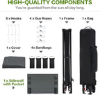 10'x10' Pop Up Canopy Tent with 1 Sidewall and 6 Pockets, One Push Setup, Instant Shade Tent with Vented Roof for Beach Patio Outdoor, Case, 8 Stakes, 4 Ropes, 4 Sandbags (Gray, 10x10)