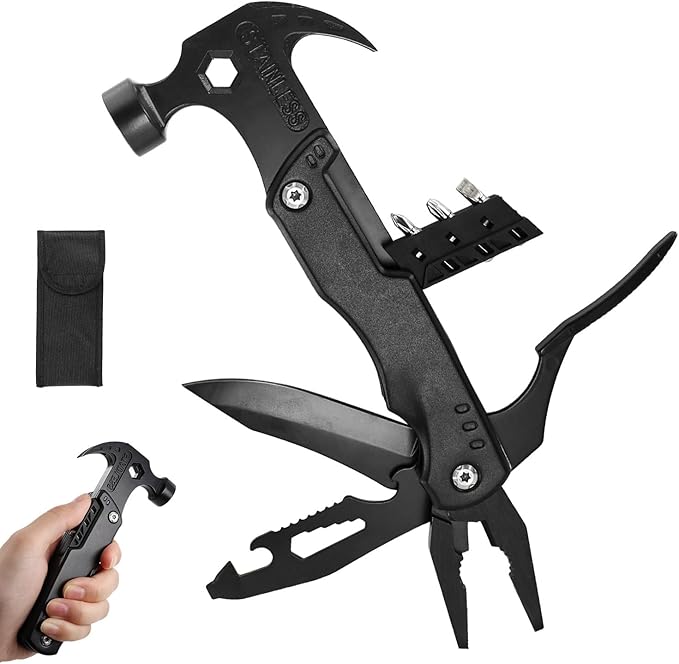 15 in 1 Multitool Hammer Multi Tool Survival Gear Multitool for Men，Survival Tools Camping Accessories With Knife,Pliers,Nail Puller,Screwdriver,Saw,Bottle Opener,Present for Husband,Dad,Grandpa