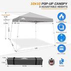 EAGLE PEAK 10x10 Slant Leg Pop-up Canopy Tent Easy One Person Setup Instant Outdoor Beach Canopy Folding Portable Sports Shelter 10x10 Base 8x8 Top (Light Gray)