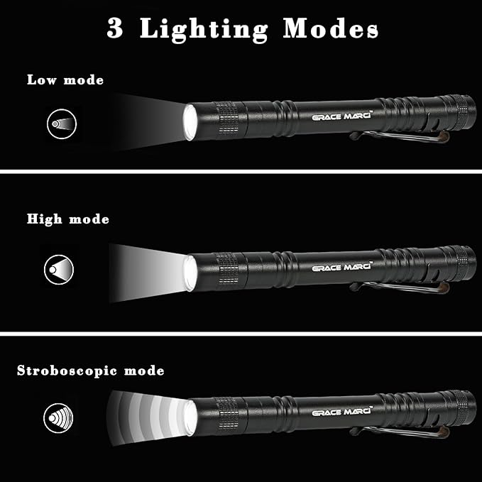 5-Pack Tactical EDC Pen Flashlights, 200LM Mini Pocket-Sized, 3-Mode LED Pen Lights with Belt Clip, Essential Small Flashlights for Outdoor Camping, Emergency Preparedness & DIY Repair