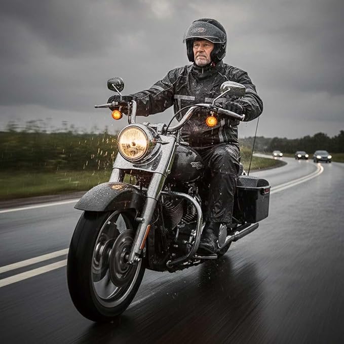 Milwaukee Leather MPM9510 Men's Black Water-Resistant Motorcycle Rain Suit with Hi Vis Reflective Tape