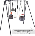 REDCAMP Swing Outdoor Campfire Grill Stand - Collapsible Campfire Cooking Rack with 6 Hooks & Stainless Steel Grill Grate, Portable Dutch Oven Hanger for Camping, Cookware, Bonfire, Rectangle