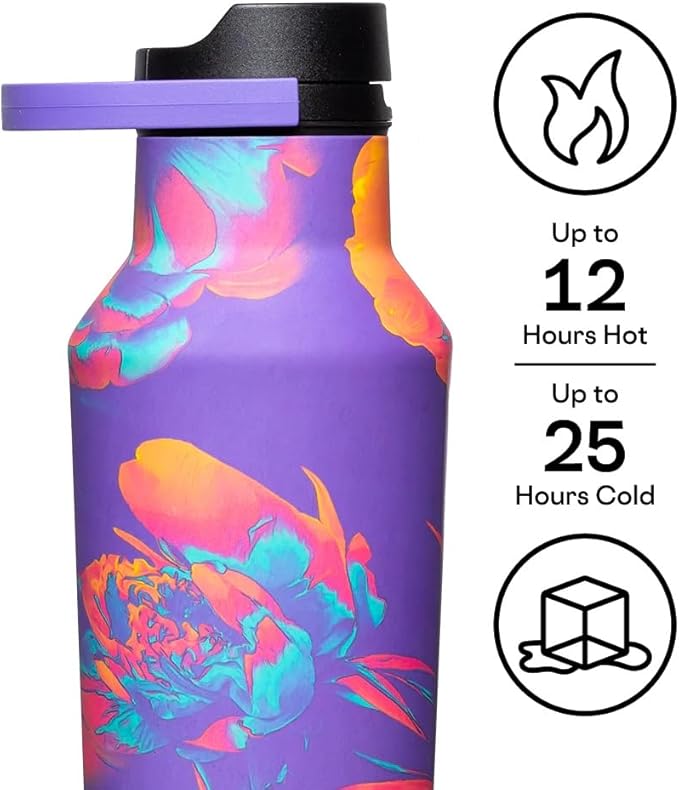 Corkcicle Classic Sport Canteen - Insulated Stainless Steel Water Bottle - Compact & Travel-Friendly - Durable - Dishwasher Safe - BPA Free - Non-Slip Silicone Base - 20 oz - Super Bloom