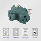 3 Outlet Adapter [UL Listed] 3 Way Outlet Splitter - 3 T-Shaped Adapter Outdoor Power Splitter Grounded Wall Tap Adapter Heavy Duty (3, green)