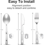 KINLINK 4-in-1 Camping Utensils 3-Pack, Portable Stainless Steel Spoon, Fork, Knife & Bottle Opener Combo Set, Travel/Camping/Hiking/Picnic/Barbecue/Outdoor Backpacking Utensils with Carrying Bag