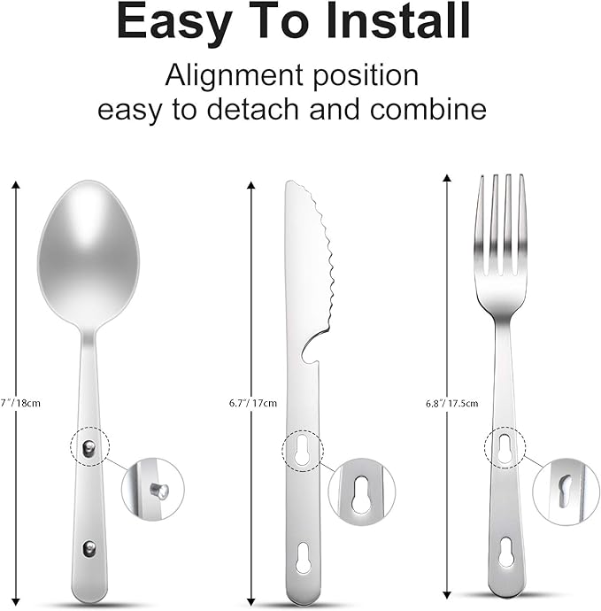 KINLINK 4-in-1 Camping Utensils 3-Pack, Portable Stainless Steel Spoon, Fork, Knife & Bottle Opener Combo Set, Travel/Camping/Hiking/Picnic/Barbecue/Outdoor Backpacking Utensils with Carrying Bag