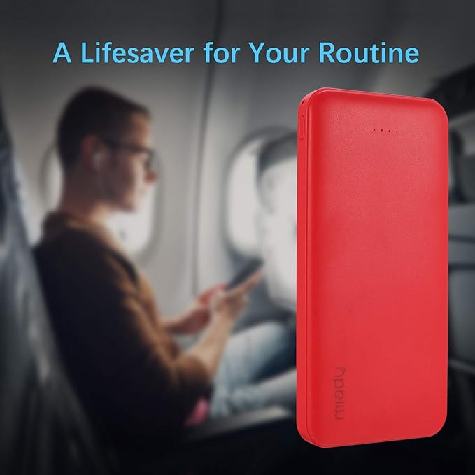 Miady 2-Pack 10000mAh Dual USB Portable Charger, Type-C Fast Charging Power Bank, Slim Backup Battery Pack Compatible with iPhone 16/15/14/13 Galaxy S24/22 iPad Android etc (Red+Blue)