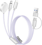 Temdan for Travel Vacation Essentials,3 in 2 USB C Cable for Apple Watch Charger/iPhone 17 Charger/Lightning,Multi Charging Cable Cord,Camping Essentials,Designed for iWatch &iPhone 16-12-5FT Purple