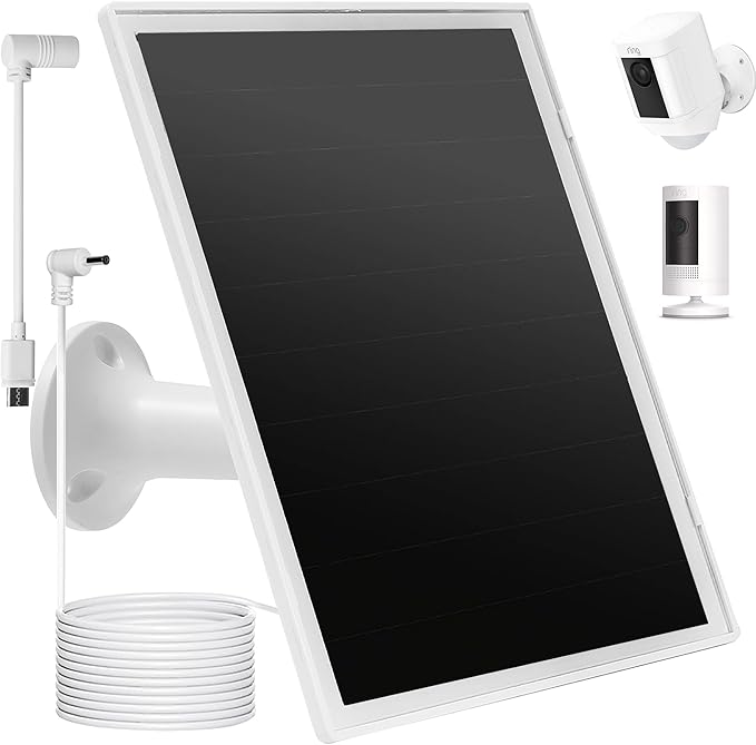 Solar Panel Charger for Ring Camera, Compatible with Ri ng Stick Up Cam, Stick Up Cam Pro, Ring Spotlight Cam Plus/Pro, 6W5V 13ft Charging Cable (White-1Pack)