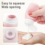 Travel Bottles for Toiletries 2oz 60ml 2 Pack + Cosmetic Jar 40ml 1.35oz Luxury Leather Pattern, Anti-slip Silicone Premium Refillable Bottle Set with Facial Brush for Gym Men Women, Pink