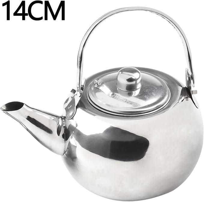 Stainless Steel Tea Kettle, Heat Resistant Handle Stovetop Camping Coffee Pot Water Bottle with Built in Filter for Tea and Beverage Brewing(14cm)