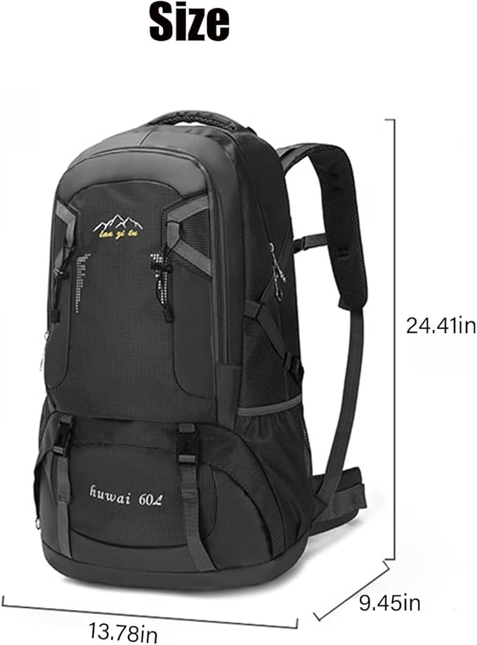 60L Hiking Backpack,Camping Backpack Lightweight Travel Daypack Waterproof Backpacking Bag for Men Women (Black)
