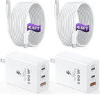 USB C Charger Block 100W, 3-Port GaN Super Fast Charger, Type C Wall Charger Adapter with 6.6ft USB C Charging Cable for MacBook Pro/Air,iPad Pro, i-Phone 16/15Pro, Galaxy S24/S23 and More[2 Pack]