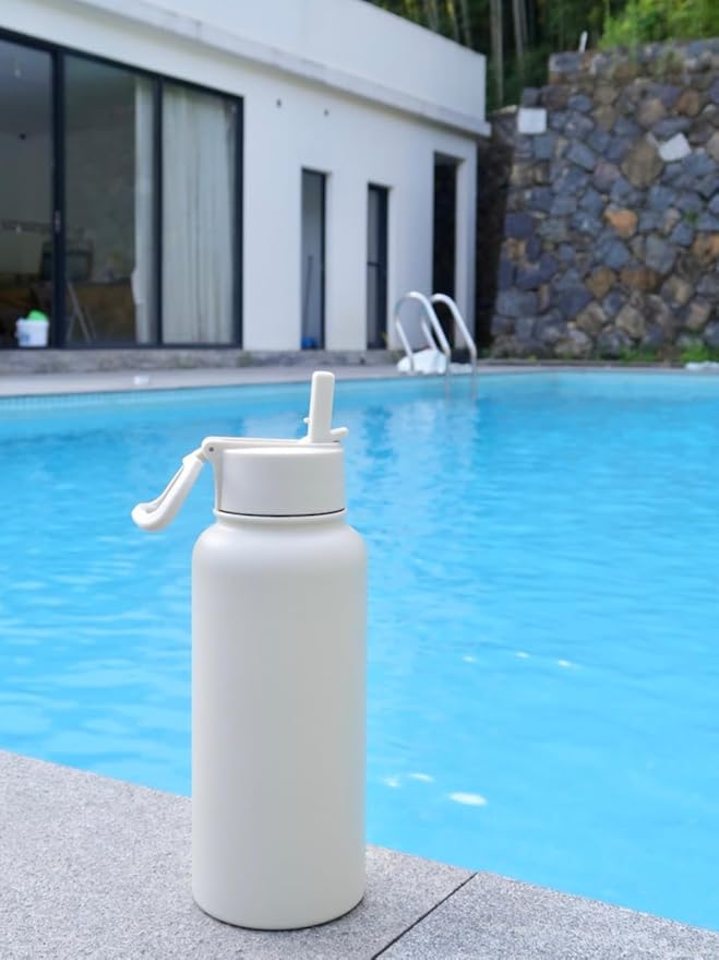 KXIAOCHEN Insulated Water Bottle, Stainless Steel Water Bottle, 2 Lids (Straw and Handle Lid),Wide Mouth Metal Water Bottles Keep Hot and Cold, Double Walled, Thermo Mug, Metal Canteen