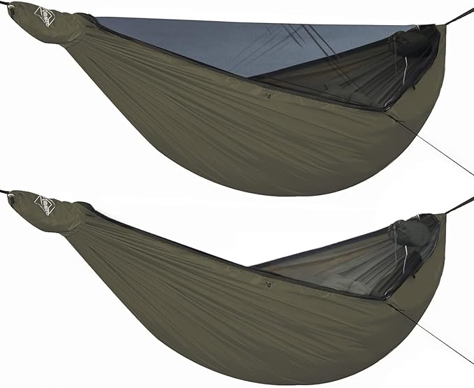 Onewind 12Ft Camping Hammock with Mosquito Net and Structure Ridgeline, Lightweight Portable Double Hammock with 12ft Tree Straps and Bugnet, Ideal for Wild Camping, Hiking, Backpacking, OD Green