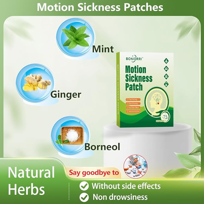 Motion Sickness Patches - Sea Sickness Patches for Cruise, Seasickness Patch Non Drowsy Behind Ear for Car, Sea, Air Sickness, Travel Essentials for Adults and Kids. 12 Count