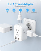 LENCENT 3 Pack European Travel Plug Adapter,US to Europe Type-C Foldable Power Plug with 4 Outlets 4 USB Ports (2 USB C), International Power Adapter for USA to EU Euro Iceland Spain Italy France