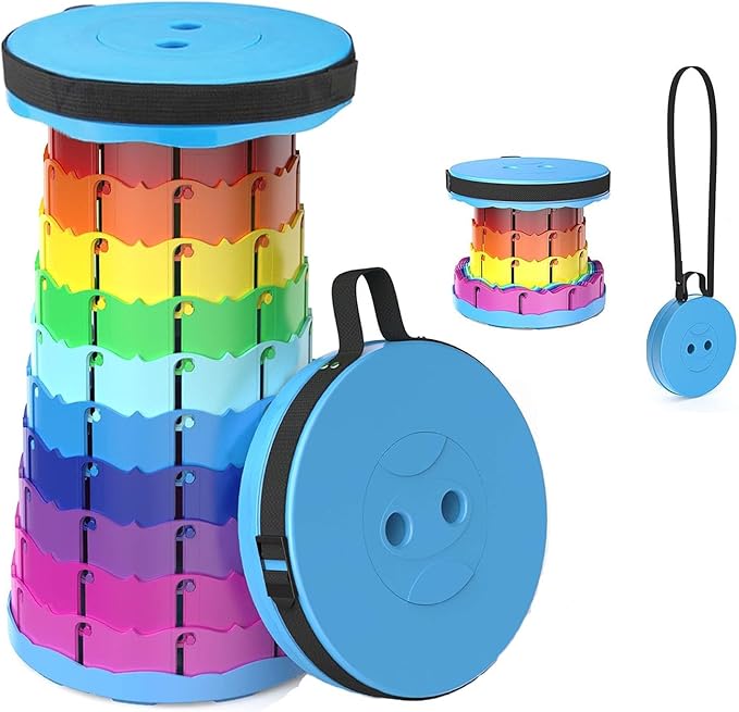 WESAPPINC Upgraded Collapsible Stool, Lightweight & Sturdy,Max 400lbs Portable Retractable Telescoping Stool Foldable Camping Stool for Adults Outdoor Hiking Garden BBQ Fishing (Rainbow)