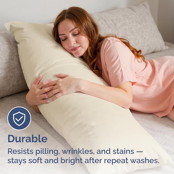 Long Pillowcases - Body Pillow Cover - Long Pillow Insert for Sleeping, Side Sleepers - Soft & Breathable Body Pillow Case with Envelope Enclosure - Comfy, Cozy & Machine Washable - 20" x 54" (Wheat)
