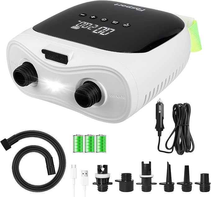 FBSPORT Paddle Board Pump Rechargeable 20PSI SUP Pump, Portable Electric Air Pump Quick Inflate & Deflate SUP Air Pump for Stand Up Paddle Boards, Kayak, Tent