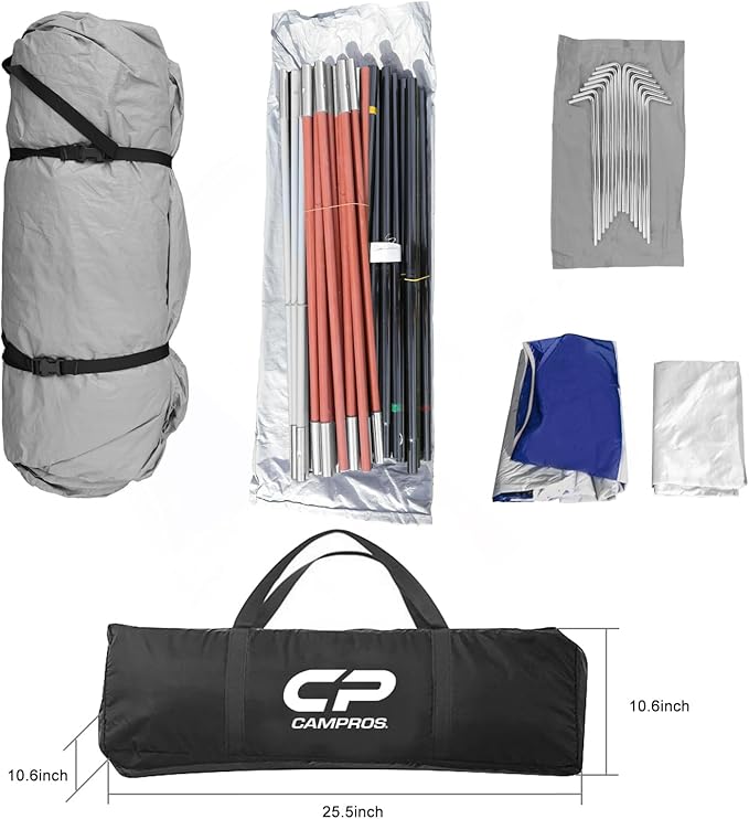 CAMPROS CP Camping Tent 10 Person Family Cabin Tent, 2 Room Water Resistant Waterproof Tent with Top Rainfly, 4 Large Mesh Windows, Double Layer, Easy Set Up, Portable with Carry Bag, 16ft x 9ft x72in