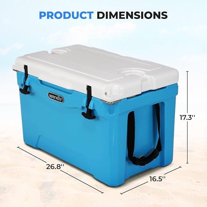 SereneLife Ultra-Tough 25-75 Quart Rotomolded Cooler Box, Holds Upto 64 Cans, Keeps Ice Up to 5 Days, Heavy-Duty Insulated Portable Ice Chest Box, Ideal for Camping, Beach, Picnics, Tailgating, etc