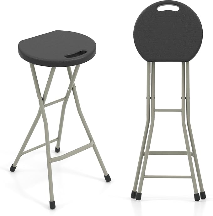 Goplus Folding Stool, 2 Pack 28 Inch Foldable Camping Seat for Adults with 550 lb Capacity, Portable Plastic Fold up Round Stool with Handle for Fishing Hiking Gardening BBQ