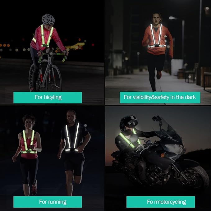 Reflective Vest Running Gear,Reflective Straps Safety Vest High Visible Vest for Night Running,Cycling,Motorcycle,Walking Vest 2Pack