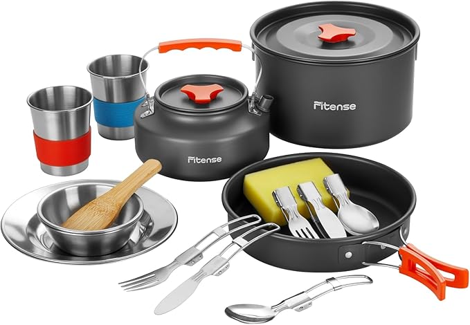 22Pcs Camping Cookware Mess Kit for 2, Lightweight Camping Kitchen Pots and Pans Set, Portable Camping Essentials for Backpacking, Camping Cooking Hiking and Picnic