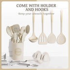 Kikcoin 43Pcs Large Kitchen Utensils Set - Silicone Cooking Utensils Set, Dishwasher Safe Spatula Set for Non-stick Cookware, 446°F Heat Resistant Kitchen Utensils Set with Holder BPA Free, Cream