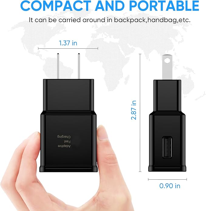 Adaptive Fast Charging Block USB Wall Charger Adapter Fits Samsung Galaxy S25/S24/S23/S22/S22 Ultra/S21/S20/S10/S9/S8/S7/Edge/Note 10 Quick Charge (Black, 4 Pack)