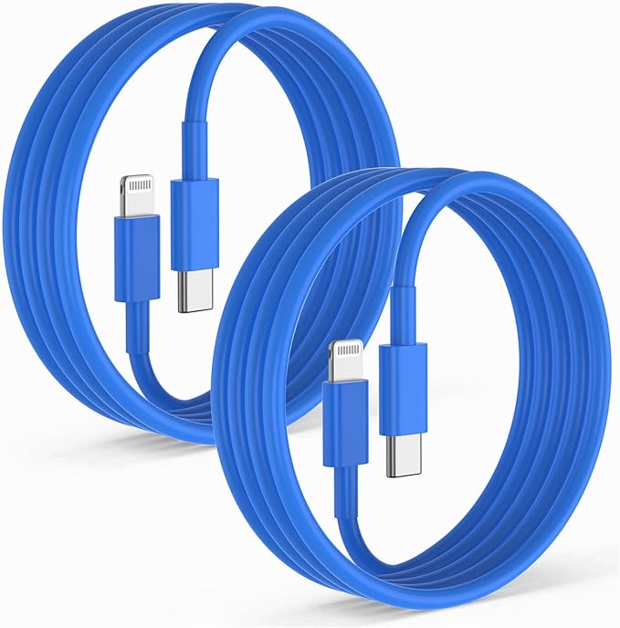 2Pack Blue Fast Charger Cable 6ft [Apple MFi Certified], USB Type C to Lightning Cable 6 Foot Apple iPhone Charging Cord for Apple iPhone 14/13/12 Pro XR XS Max X 8 Plus