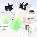 Water Bottle Insulated 32oz 40oz 64oz 128oz Straw Lid Spout Lid & 3 Lids, Leak Proof, Vacuum Insulated,Stainless Steel Water Bottle Wide Mouth for Sports, Gym or Office