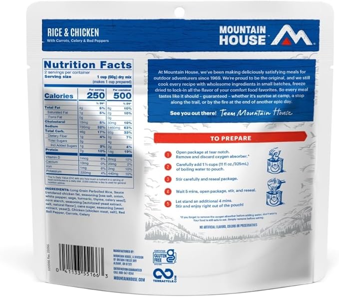 Mountain House GlutenFree Rice & Chicken FreezeDried Food for Camping, 12 Servings, 30Year ShelfLife