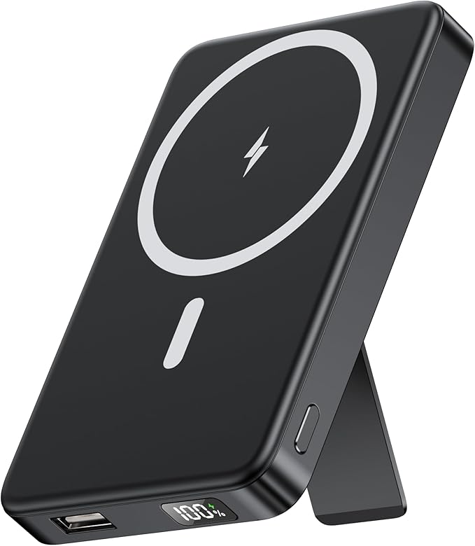 YUJE for Magsafe Battery Pack Magnetic Power Bank 10000mAh, Wireless Portable Charger with Foldable Stand Dual USB-C & USB-A Port Fast Charging Compatible with iPhone 17/16/15/14/13/12 Pro/Max/Plus