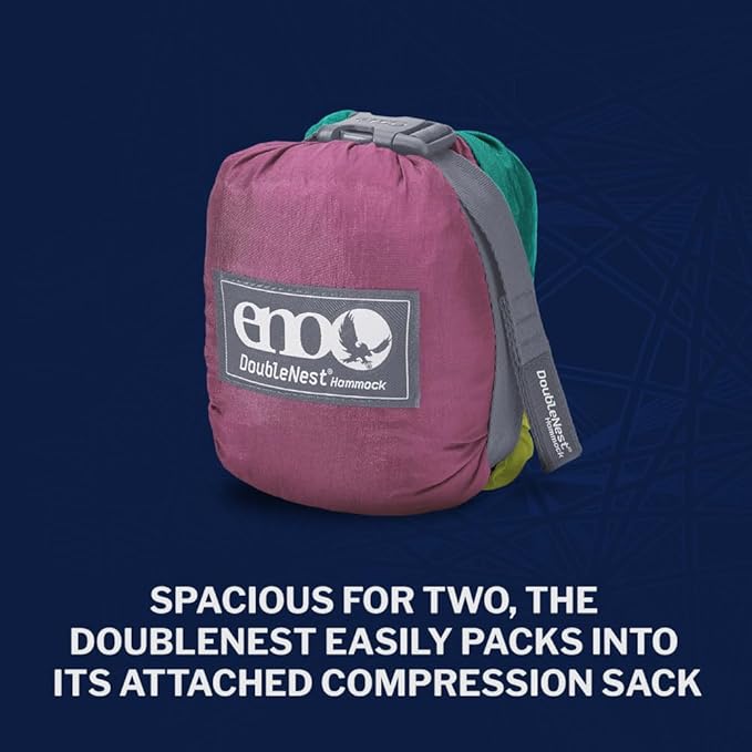 ENO DoubleNest Hammock - Lightweight, Portable, 1 to 2 Person Hammock - for Camping, Hiking, Backpacking, Travel, a Festival, or The Beach - Seafoam/Berry/Melon