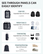 ECOHUB 5 Set Compression Packing Cubes for Suitcases Organiser Bags Set Travel Essentials with Shoe Bags for Travel Tear-resistant Travel Accessories with ID Tag Expandable Packing Bags(Navy Blue)