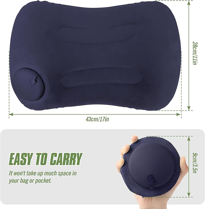 2-Pack Inflatable Camping Pillow, Portable Travel Pillow for Sleeping, Lightweight Compact Inflatable Pillows for Beach, Hiking, Backpacking, Airplane Travel, Press-to-Inflate (Navy Blue)