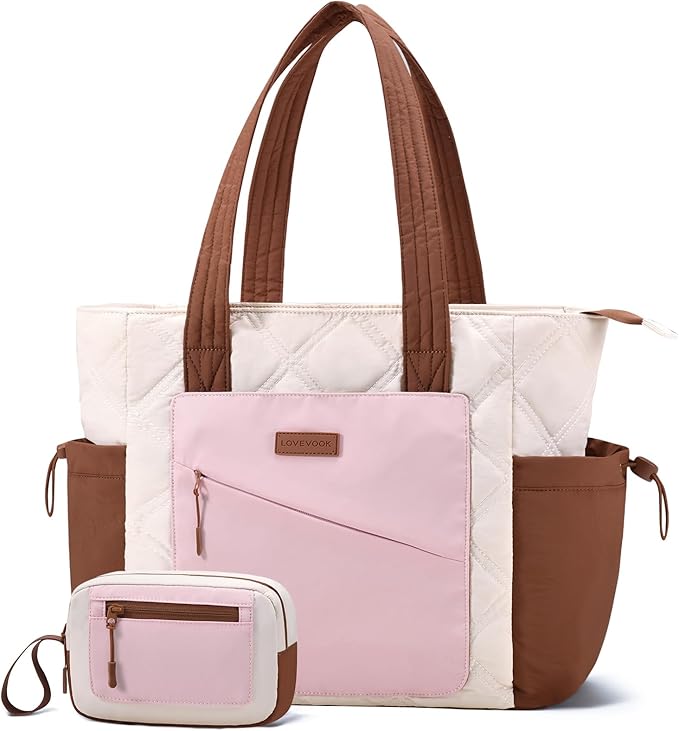 LOVEVOOK Tote Bag for Women, puffer tote bag for Work Travel Nurse, Lightweight quilted Bags with Compartments