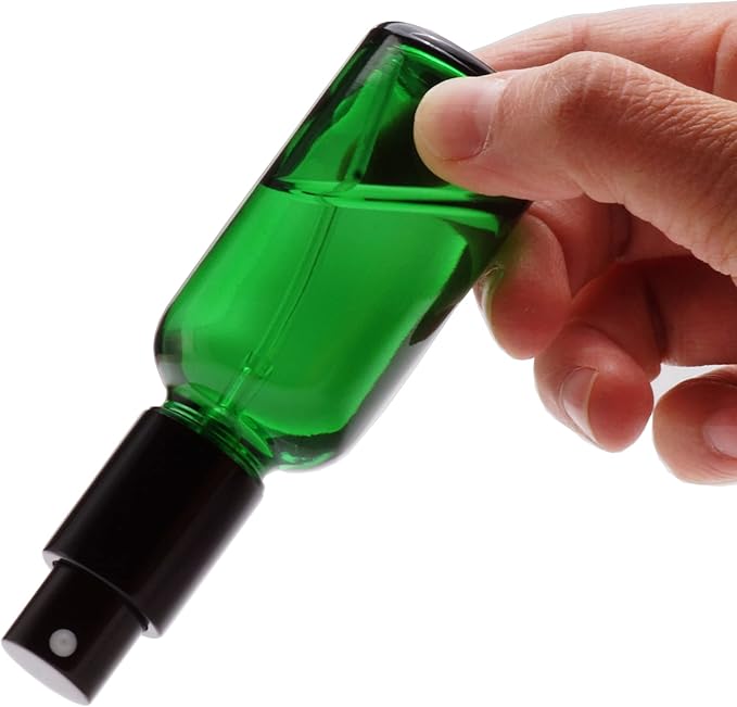 YIZHAO Green Glass Spray Bottles 4oz, with Small Fine Mist Spray, Metal Cap, Refillable for Essential Oil,Travel,Cleaning,Perfume,Aromatherapy,Makeup – 9 Pcs