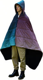 zzlamb Hooded Stadium Blanket,Waterproof Outdoor Camping Blanket Polar Fleece,Warm Windproof Portable for Stadium,Sports,Picnic,Beach,Car,Pets,56x75in Purple Green Fade