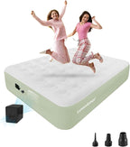 Queen Air Mattress wit with 1300mAh Battery Powered Pump,18"Raised Super soft and comfortable Dutch velvet fabric750lbs Support Portable Inflatable Mattress,Air Bed for Camping, Home and Guest-Green