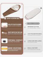 0 Degree Sleeping Bag for Adults 650 Fill Power Down Sleeping Bag for Cold Weather -20F / -8F / 0F / 10F Large Lightweight