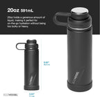 EcoVessel Stainless Steel Water Bottle with Insulated Dual Lid, Insulated Water Bottle with Strainer and Silicone Bottle Bumper, Coffee Mug – 20oz (White Out)