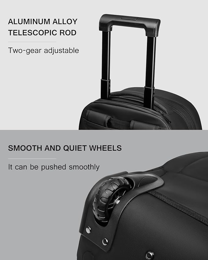 Vacuum Rolling Backpack with Vacuum System, Built-in Pump and Charging Port, Carry On Luggage with Vacuum Seal Bag, Wheels, Travel Suitcase with Vacuum Compression Bag for 17" Laptop