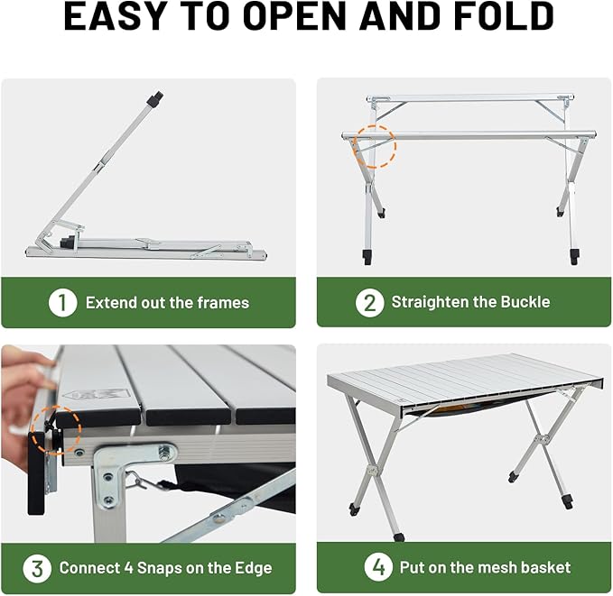 TIMBER RIDGE Folding Camping Table Adjustable Height, 4-6 Person Lightweight Aluminum Roll-up Table for Camping Outdoor Picnic BBQ Backyard Party Support 220 lbs, Silvery