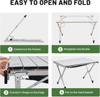 TIMBER RIDGE Folding Camping Table Adjustable Height, 4-6 Person Lightweight Aluminum Roll-up Table for Camping Outdoor Picnic BBQ Backyard Party Support 220 lbs, Silvery