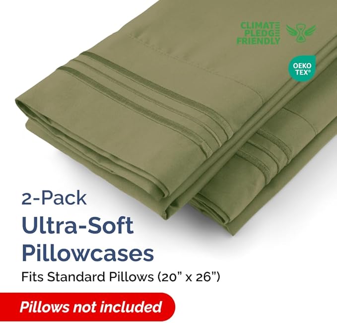 Standard Pillow Cases Set of 2 - Ultra Soft Hotel Quality Pillowcase Covers - Comfy Bedding for Women, Men, Kids & Teens - Machine Washable Pillow Protectors - 2 Piece Set - Standard Size Sage Green